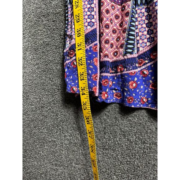 American Eagle Mini Dress Size M Patchwork Multicolor Cold Shoulder Keyhole Neck - Picture 11 of 12